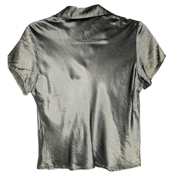 Rare VTG 90s Y2K Sage Green Satin Twee Forest Fairy Grunge Collared Top Large - Picture 2 of 4